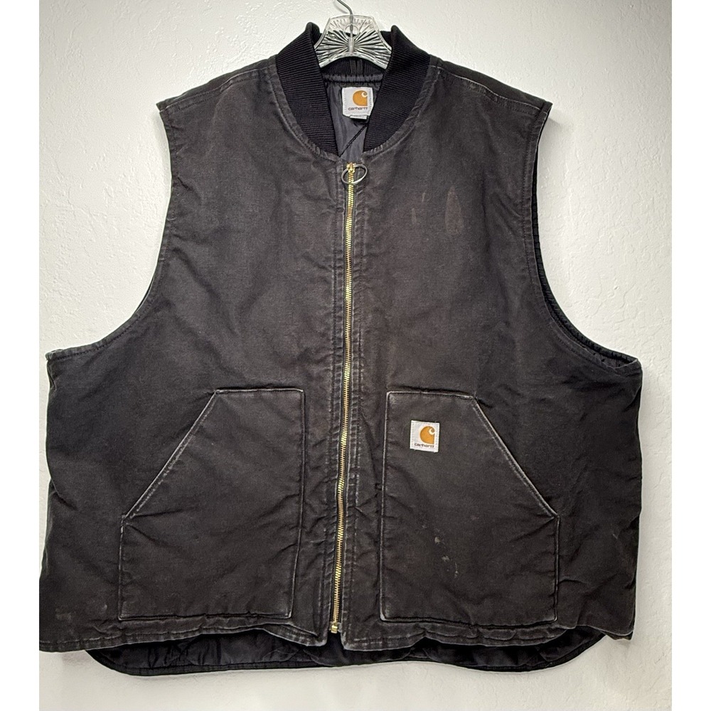 Carhartt V01 Relaxed Fit Firm Duck Insulated Rib Collar Vest Mens 3XL Black Firm